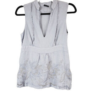 120 Lino Womens 42 Top‎ LINEN Sleeveless Tank Embroidered Gray Made In Italy